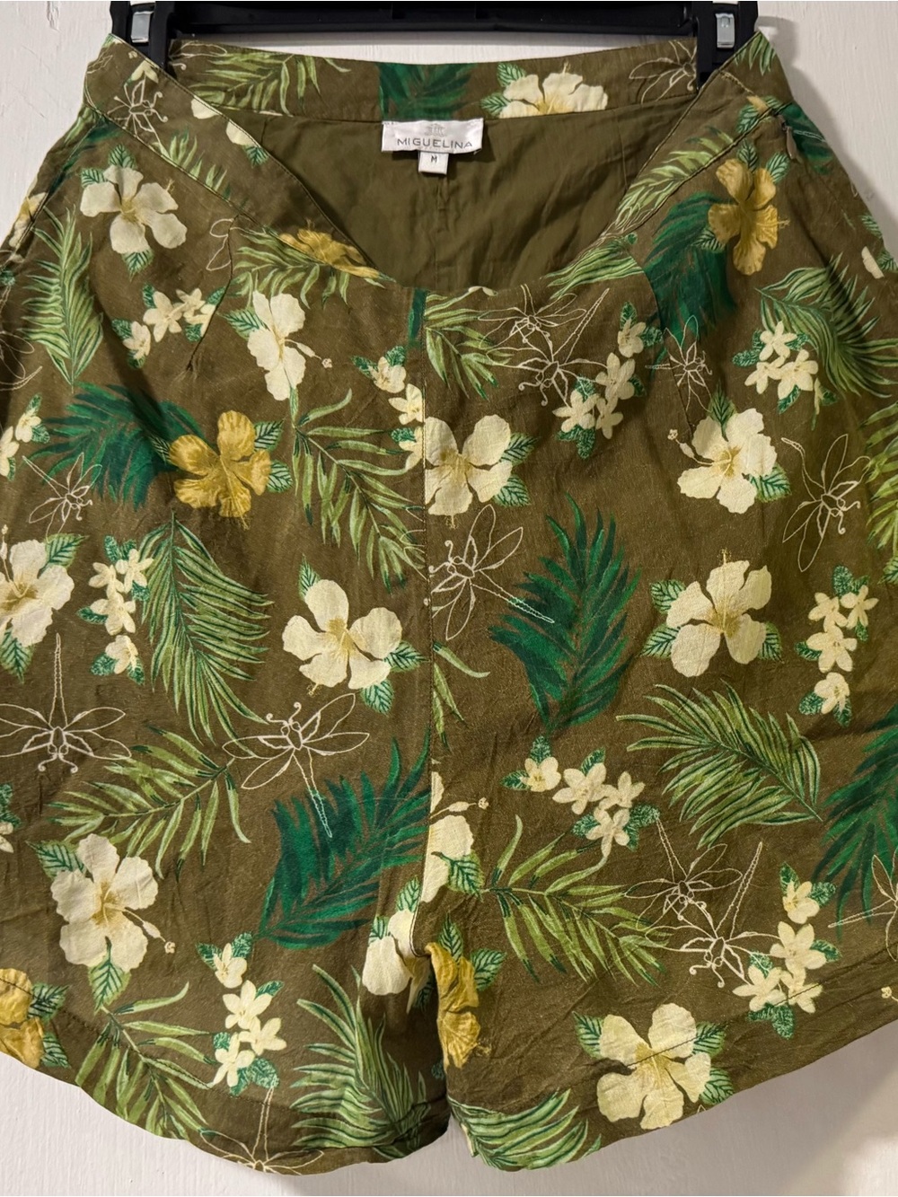 Miguelina Olive Tropical Floral Cotton-Blend Shorts